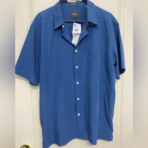 Quiksilver Other - NWT Quiksilver Mens Blue Micro Check Button Down Short Sleeve Shirt Size L